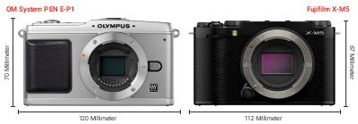 Größenvergleich: OM System PEN E-P1 vs. Fujifilm X-M5 Größenvergleich: OM System PEN E-P1 vs. Fujifilm X-M5