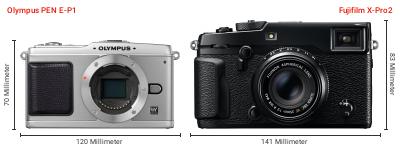 Größenvergleich: OM System PEN E-P1 vs. Fujifilm X-Pro2 Größenvergleich: OM System PEN E-P1 vs. Fujifilm X-Pro2