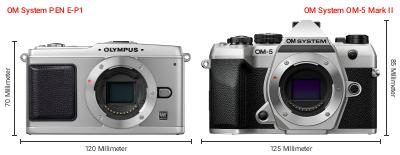 Größenvergleich: OM System PEN E-P1 vs. OM System OM-5 Mark II