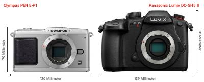 Größenvergleich: OM System PEN E-P1 vs. Panasonic Lumix DC-GH5 II