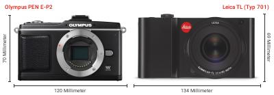 Größenvergleich: OM System PEN E-P2 vs. Leica TL (Typ 701) Größenvergleich: OM System PEN E-P2 vs. Leica TL (Typ 701)