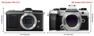 Größenvergleich: OM System PEN E-P2 vs. OM System OM-5 Mark II