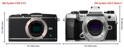 Größenvergleich: OM System PEN E-P3 vs. OM System OM-5 Mark II