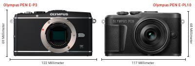 Größenvergleich: OM System PEN E-P3 vs. OM System PEN E-PL10