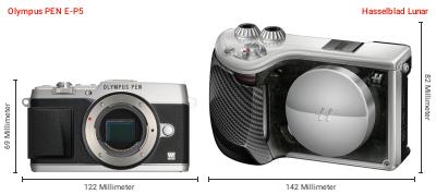 Größenvergleich: OM System PEN E-P5 vs. Hasselblad Lunar
