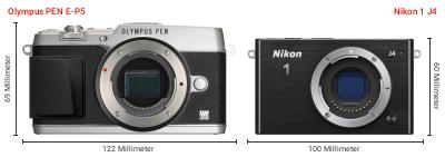 Größenvergleich: OM System PEN E-P5 vs. Nikon 1 J4