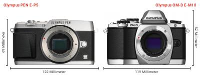 Größenvergleich: OM System PEN E-P5 vs. OM System OM-D E-M10 Größenvergleich: OM System PEN E-P5 vs. OM System OM-D E-M10
