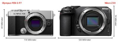 Größenvergleich: OM System PEN E-P7 vs. Nikon Z30 Größenvergleich: OM System PEN E-P7 vs. Nikon Z30