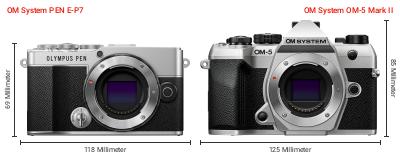 Größenvergleich: OM System PEN E-P7 vs. OM System OM-5 Mark II