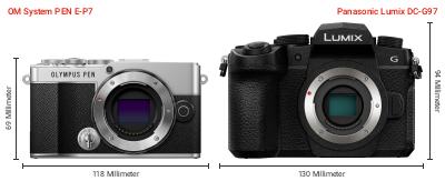 Größenvergleich: OM System PEN E-P7 vs. Panasonic Lumix DC-G97