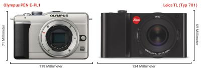 Größenvergleich: OM System PEN E-PL1 vs. Leica TL (Typ 701) Größenvergleich: OM System PEN E-PL1 vs. Leica TL (Typ 701)