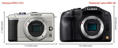 Größenvergleich: Olympus PEN E-PL1 vs. Panasonic Lumix DMC-G6 Größenvergleich: Olympus PEN E-PL1 vs. Panasonic Lumix DMC-G6