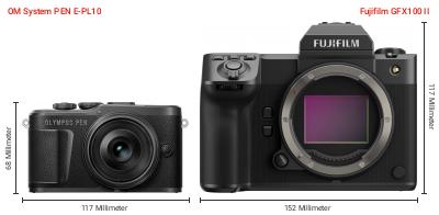 Größenvergleich: OM System PEN E-PL10 vs. Fujifilm GFX100 II