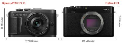 Größenvergleich: OM System PEN E-PL10 vs. Fujifilm X-E4 Größenvergleich: OM System PEN E-PL10 vs. Fujifilm X-E4