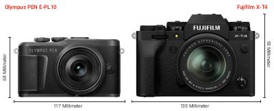 Größenvergleich: OM System PEN E-PL10 vs. Fujifilm X-T4