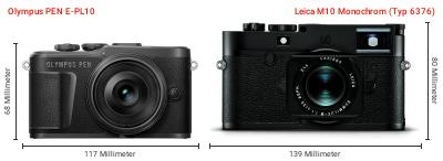 Größenvergleich: OM System PEN E-PL10 vs. Leica M10 Monochrom (Typ 6376) Größenvergleich: OM System PEN E-PL10 vs. Leica M10 Monochrom (Typ 6376)