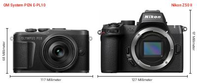 Größenvergleich: OM System PEN E-PL10 vs. Nikon Z50 II Größenvergleich: OM System PEN E-PL10 vs. Nikon Z50 II