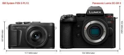Größenvergleich: OM System PEN E-PL10 vs. Panasonic Lumix DC-G9 II