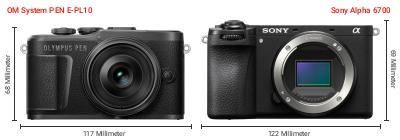Größenvergleich: OM System PEN E-PL10 vs. Sony Alpha 6700 Größenvergleich: OM System PEN E-PL10 vs. Sony Alpha 6700