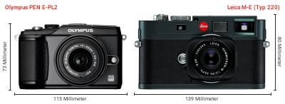 Größenvergleich: OM System PEN E-PL2 vs. Leica M-E (Typ 220) Größenvergleich: OM System PEN E-PL2 vs. Leica M-E (Typ 220)