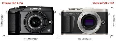 Größenvergleich: OM System PEN E-PL2 vs. OM System PEN E-PL9