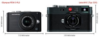 Größenvergleich: OM System PEN E-PL3 vs. Leica M-E (Typ 220) Größenvergleich: OM System PEN E-PL3 vs. Leica M-E (Typ 220)