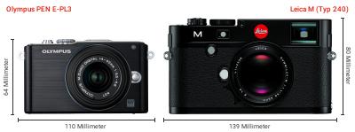 Größenvergleich: OM System PEN E-PL3 vs. Leica M (Typ 240) Größenvergleich: OM System PEN E-PL3 vs. Leica M (Typ 240)
