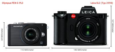 Größenvergleich: OM System PEN E-PL3 vs. Leica SL2 (Typ 2998)