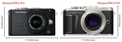 Größenvergleich: OM System PEN E-PL3 vs. OM System PEN E-PL9 Größenvergleich: OM System PEN E-PL3 vs. OM System PEN E-PL9
