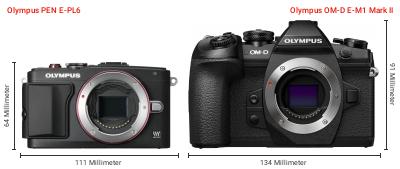 Größenvergleich: OM System PEN E-PL6 vs. OM System OM-D E-M1 Mark II