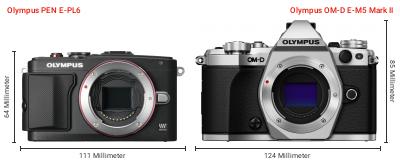 Größenvergleich: OM System PEN E-PL6 vs. OM System OM-D E-M5 Mark II