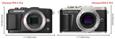 Größenvergleich: OM System PEN E-PL6 vs. OM System PEN E-PL9 Größenvergleich: OM System PEN E-PL6 vs. OM System PEN E-PL9