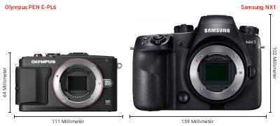 Größenvergleich: OM System PEN E-PL6 vs. Samsung NX1