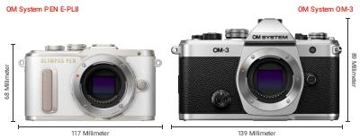 Größenvergleich: OM System PEN E-PL8 vs. OM System OM-3