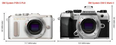 Größenvergleich: OM System PEN E-PL8 vs. OM System OM-5 Mark II