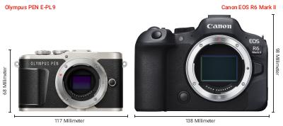 Größenvergleich: OM System PEN E-PL9 vs. Canon EOS R6 Mark II