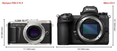 Größenvergleich: OM System PEN E-PL9 vs. Nikon Z6 II Größenvergleich: OM System PEN E-PL9 vs. Nikon Z6 II