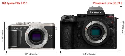 Größenvergleich: OM System PEN E-PL9 vs. Panasonic Lumix DC-G9 II
