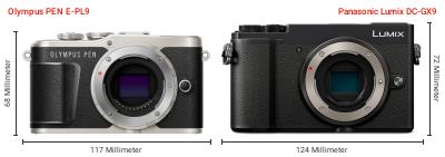 Größenvergleich: OM System PEN E-PL9 vs. Panasonic Lumix DC-GX9 Größenvergleich: OM System PEN E-PL9 vs. Panasonic Lumix DC-GX9