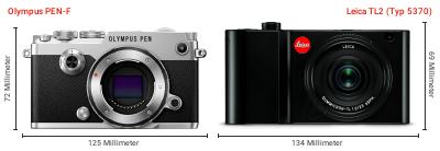 Größenvergleich: OM System PEN-F vs. Leica TL2 (Typ 5370) Größenvergleich: OM System PEN-F vs. Leica TL2 (Typ 5370)
