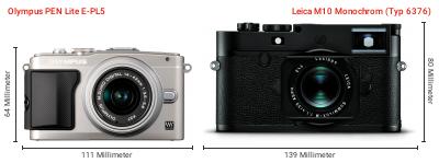 Größenvergleich: OM System PEN Lite E-PL5 vs. Leica M10 Monochrom (Typ 6376)