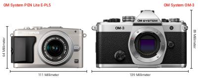 Größenvergleich: OM System PEN Lite E-PL5 vs. OM System OM-3 Größenvergleich: OM System PEN Lite E-PL5 vs. OM System OM-3