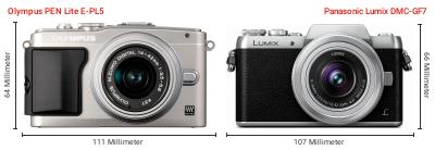 Größenvergleich: OM System PEN Lite E-PL5 vs. Panasonic Lumix DMC-GF7