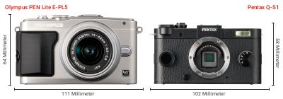 Größenvergleich: OM System PEN Lite E-PL5 vs. Pentax Q-S1 Größenvergleich: OM System PEN Lite E-PL5 vs. Pentax Q-S1