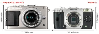 Größenvergleich: OM System PEN Lite E-PL5 vs. Pentax Q7