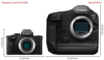 Größenvergleich: Panasonic Lumix DC-G100D vs. Canon EOS R1 Größenvergleich: Panasonic Lumix DC-G100D vs. Canon EOS R1