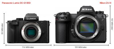 Größenvergleich: Panasonic Lumix DC-G100D vs. Nikon Z6 III Größenvergleich: Panasonic Lumix DC-G100D vs. Nikon Z6 III