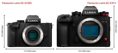Größenvergleich: Panasonic Lumix DC-G100D vs. Panasonic Lumix DC-S1R II