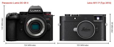Größenvergleich: Panasonic Lumix DC-G9 II vs. Leica M11 P (Typ 2416) Größenvergleich: Panasonic Lumix DC-G9 II vs. Leica M11 P (Typ 2416)