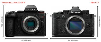 Größenvergleich: Panasonic Lumix DC-G9 II vs. Nikon Z f Größenvergleich: Panasonic Lumix DC-G9 II vs. Nikon Z f